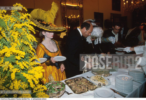 Caption: Caption: Nome: ..FESTA A PALAZZO PISANI MORETTA..Descrizione: ..BUFFET MIMOSA MASCHERE  COSTUMI CAPPELLO..Credit: ..Graziano Arici/Rosebud2 .Costo: ..A..Nazione: ..ITALIA..Città: ....Data: ..1993