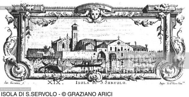 Caption: Nome:..VEDUTA PROSPETTICA DELLISOLA DI SAN SERVOLO....Localizzazione:..VENEZIA / ISOLA DI SAN SERVOLO  / LAGUNA SUD..VENICE / THE ISLE OF SAN SERVOLO / THE SOUTH  LAGOON..Soggetto:..VEDUTA PROSPETTICA DELLISOLA DI SAN SERVOLO / STAMPA..PERSPECTIVE VIEW OF THE ISLE OF  SAN SERVOLO / PRINT..Cronologia:......Autore:..ANTONIO VISENTINI....Stile:......Editori Stampatori:..TEODORO VIERO..Committenza:......Materia e Tecnica:......Collocazione:......Note:..DAL 1734 DIVENNE RICOVERO PER MALATTIE MENTALI FINO AL 1979 / DAL1982 OSPITA LA SCUOLA EUROPEA DI ONCOLOGIA E IL CENTRO EUROPEO PER RESTAURATORI / DAL 1996 E SEDE DELLA VENICE INTERNATIONAL UNIVERSITY / RIUSO..FROM 1734 TO 1979 IT WAS USED AS A MENTAL HOSPITAL / IN 1982  IT BECAME THE SEAT OF EUROPEAN SCHOOL OF ONCOLOGY  AND  OF THE EUROPEAN  CENTRE FOR RESTORERS / IN 1996 IT BECAME THE SEAT OF THE VENICE INTERNATIONAL UNIVERSITY /  RE-USE ..Riproduzione Fotografica:..Graziano Arici/Rosebud2 ...Copyright:..Graziano Arici / rosebud2/....Data:..1993....Costo:..A....Key:..ISOLE ABBANDONATE / STAMPE..UNINHABITED ISLANDS / PRINTS