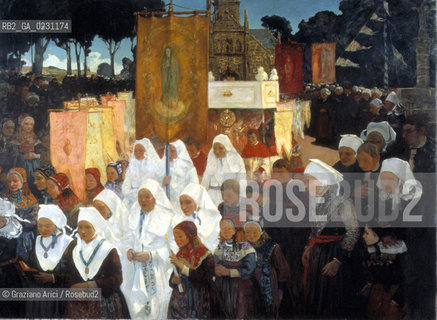 VENEZIA - MUSEO DARTE MODERNA DI CA PESARO 6. CHARLES COTTET ..Processione di S. Giovanni in Bretagna, 1889/90..Olio su tela, cm 267 x 363 (Inv. 214)..ARCHIVIO Graziano Arici/Rosebud2  La cessione dei diritti si intende per quanto di nostra competenza; non comprende invece le eventuali spese relative a diritti che potranno essere richiesti dagli Enti cui appartengono le opere riprese. Tali costi, ove neccessari, e l’espletamento di qualsivoglia pratica di richiesta permessi sono esclusivamente  a  carico del committente e a sua cura.