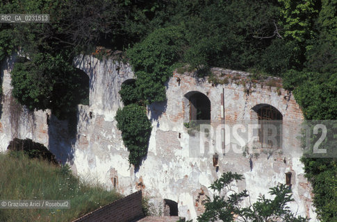 Caption: Nome:..ISOLA DI SANTANDREA: IL FORTE....Localizzazione:..VENEZIA / ISOLA DI SANTANDREA  / LAGUNA NORD..VENICE / THE ISLE OF SANTANDREA / THE NORTH LAGOON..Soggetto:..ISOLA DI SANTANDREA / IL FORTE / MURO DI CINTA / SULLO SFONDO SANT ELENA, VENEZIA..THE ISLE OF SANTANDREA / THE FORT / THE BOUNDARY WALL  / IN THE BACKGROUND SANT ELENA, VENICE..Cronologia:..SEC. XVI SECONDO QUARTO / 1543..XVIth CENTURY / 1543..Autore:..MICHELE SANMICHIELI (1484-1559)....Stile:......Editori Stampatori:......Committenza:..SIGNORIA DI VENEZIA CON DECRETO DEL 23 DICEMBRE 1534..SIGNORIA OF VENICE WITH DECREE OF 23 DECEMBER 1534..Materia e Tecnica:..STRUTTURA IN MATTONI RIVESTITA IN PIETRA DISTRIA..BRICK STRUCTURE COVERED  WITH ISTRIAN STONE..Collocazione:......Note:..LISOLA OSPITA LE CASERME DEL REGGIMENTO LAGUNARI SERENISSIMA / QUI VI FU PREPARATO IL VOLO SU VIENNA DI GABRIELE DANNUNZIO IL 9 AGOSTO DEL 1918..THE ISLAND IS THE SEAT OF THE LAGUNARI SERENISSIMA REGIMENT / HERE, GABRIELE DANNUNZIO ORGANISED THE FLIGHT TO VIENNA ON 9 AUGUST 1918 ..Riproduzione Fotografica:..Graziano Arici/Rosebud2 ...Copyright:..Graziano Arici / rosebud2/....Data:..1998....Costo:..A....Key:..ISOLE ABBANDONATE..UNINHABITED ISLANDS