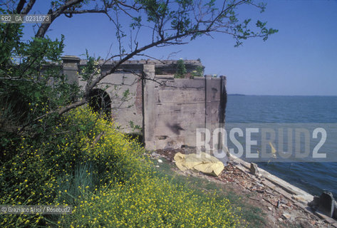 Caption: Nome:..ISOLA DI SANTANGELO DELLA POLVERE....Localizzazione:..VENEZIA / ISOLA DI SANTANGELO DELLA POLVERE / LAGUNA SUD..VENICE / THE ISLE OF SANTANGELO DELLA POLVERE  / THE SOUTH LAGOON..Soggetto:..ISOLA DI SANTANGELO DELLA POLVERE / RESTI  ..THE ISLE OF SANTANGELO DELLA POLVERE / REMAINS  ..Cronologia:......Autore:......Stile:......Editori Stampatori:.... ..Committenza:......Materia e Tecnica:......Collocazione:......Note:..DI ORIGINARIA DESTINAZIONE CONVENTUALE (1060) DALLA SECONDA METÀ DEL XVI SECOLO VENNE UTILIZZATA FINO AL 1946 PER IMPIANTI MILITARI ..ORIGINALLY ESTABLISHED  AS THE SITE OF A MONASTERY (1060) THE ISLAND WAS USED FOR MILITARY PURPOSES FROM THE MID-SIXTEENTH CENTURY UNTIL 1946..Riproduzione Fotografica:..Graziano Arici/Rosebud2 ...Copyright:..Graziano Arici / rosebud2/....Data:..1993....Costo:..A....Key:..ISOLE ABBANDONATE..UNINHABITED ISLANDS