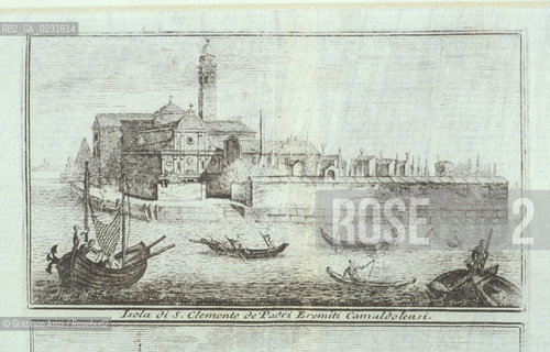 Caption: Nome:..VEDUTA PROSPETTICA DELLISOLA DI SAN CLEMENTE ....Localizzazione:..VENEZIA / ISOLA DI SAN CLEMENTE / LAGUNA SUD..VENICE / THE ISLE OF SAN CLEMENTE / THE SOUTH LAGOON..Soggetto:..VEDUTA PROSPETTICA DELLISOLA DI SAN CLEMENTE DE PADRI EREMITI CAMALDOLENSI / STAMPA..PERSPECTIVE VIEW OF THE ISLE OF SAN CLEMENTE DE PADRI EREMITI CAMALDOLENSI / PRINT ..Cronologia:......Autore:......Stile:......Editori Stampatori:..Incisore ANTONIO VISENTINI / Stampatore TEODORO VIERO..Etcher ANTONIO VISENTINI / Printer TEODORO VIERO..Committenza:......Materia e Tecnica:..ACQUAFORTE..ETCHING..Collocazione:......Note:..I PRIMI EDIFICI RISALGONO AL XII SECOLO / DAL 1834 LISOLA DIVENNE MANICOMIO PROVINCIALE FEMMINILE FINO AL1992 / SACCHEGGIATA NEL 1992, OGGI E DIVENTATA RIFUGIO PER GATTI RANDAGI, GRAZIE AI VOLONTARI DELLASSOCIAZIONE DINGO..THE FIRST BUILDINGS  DATE BACK TO THE XII CENTURY / FROM 1834 TO 1992 IT WAS USED AS A GIRLS MENTAL HOSPITAL  / SACKED IN 1992, IT BECAME A REFUGE FOR STRAY CATS, THANKS TO  VOLUNTARY DINGO ASSOCIATION..Riproduzione Fotografica:..Graziano Arici/Rosebud2 ...Copyright:..Graziano Arici / rosebud2/....Data:..1993....Costo:..A....Key:..ISOLE ABBANDONATE / STAMPE..UNINHABITED ISLANDS / PRINTS