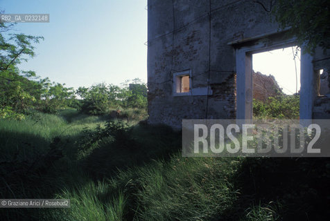 Caption: Nome:..ISOLA DI SANTO SPIRITO: RESTI DEL PORTALE DELLA CHIESA....Localizzazione:..VENEZIA / ISOLA DI SANTO SPIRITO / LAGUNA SUD..VENICE / THE ISLE OF SANTO SPIRITO / THE SOUTH LAGOON..Soggetto:..ISOLA DI SANTO SPIRITO / RESTI DEL PORTALE DELLA CHIESA..THE ISLE OF SANTO SPIRITO / REMAINS OF THE CHURCHS DOORWAY ..Cronologia:......Autore:......Stile:..SANSOVINIANO..SANSOVINO STYLE..Editori Stampatori:......Committenza:......Materia e Tecnica:..PIETRA DISTRIA / DECORATO A ROSONI..ISTRIAN STONE / ROSE DECORATED ..Collocazione:......Note:..NEL XII SEC. FURONO COSTRUITI UNA CHIESA, UN CONVENTO E LOSPEDALE / DALLINIZIO DEL 1800 FINO ALLA SECONDA GUERRA MONDIALE LISOLA VENNE UTILIZZATA COME DEPOSITO DI MUNIZIONI..IN XIIth CENTURY A CHURCH , A CONVENT AND THE HOSPITAL WERE BUILT /  FROM THE EARLY  1800 UNTIL THE SECOND WORLD WAR THE ISLAND WAS  USED FOR THE STORAGE OF MUNITIONS..Riproduzione Fotografica:..Graziano Arici/Rosebud2 ...Copyright:..Graziano Arici / rosebud2/....Data:..1993....Costo:..A....Key:..ISOLE ABBANDONATE..UNINHABITED ISLANDS
