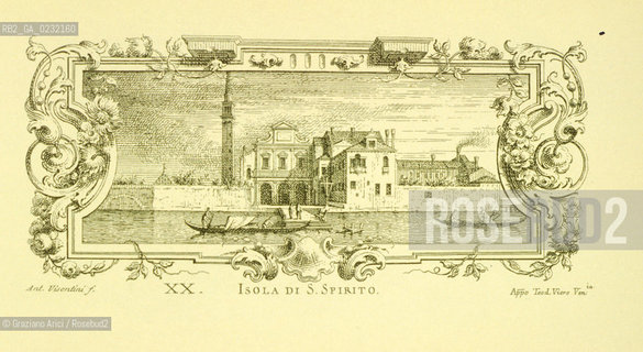 Caption: Nome:..VEDUTA PROSPETTICA DELLISOLA DI SANTO SPIRITO....Localizzazione:..VENEZIA / ISOLA DI SANTO SPIRITO / LAGUNA SUD..VENICE / THE ISLE OF SANTO SPIRITO / THE SOUTH LAGOON..Soggetto:..VEDUTA PROSPETTICA DELL ISOLA DI SANTO SPIRITO / STAMPA ..PERSPECTIVE VIEW OF THE ISLE OF SANTO SPIRITO / PRINT..Cronologia:..SEC. XVIII / 1738-1740..XVIIIth / 1738-1740..Autore:......Stile:......Editori Stampatori:..Incisore ANTONIO VISENTINI / Stampatore TEODORO VIERO..Etcher ANTONIO VISENTINI / Printer TEODORO VIERO..Committenza:......Materia e Tecnica:..ACQUAFORTE..ETCHING..Collocazione:......Note:..TAVOLA NR. XX INSERITA NEL VOLUMETTO ISOLARIO VENETO ovvero PROSPETTIVE DI XX ISOLE SITUATE INTORNO ALLA CITTÀ DI VENEZIA / STAMPA DEL 1777 / NEL XII SEC. FURONO COSTRUITI UNA CHIESA, UN CONVENTO E LOSPEDALE / DALLINIZIO DEL 1800 FINO ALLA SECONDA GUERRA MONDIALE LISOLA VENNE UTILIZZATA COME DEPOSITO DI MUNIZIONI..PLATE NR. XX OF THE VOLUME THE VENICE ISLANDS or PERSPECTIVE OF XX ISLANDS SITUATED ROUND THE CITY OF VENICE / PRINT OF 1777 / IN XIIth CENTURY A CHURCH , A CONVENT AND THE HOSPITAL WERE BUILT /  FROM THE EARLY  1800 UNTIL THE SECOND WORLD WAR THE ISLAND WAS  USED FOR THE STORAGE OF MUNITIONS..Riproduzione Fotografica:..Graziano Arici/Rosebud2 ...Copyright:..Graziano Arici / rosebud2/....Data:..1993....Costo:..A....Key:..ISOLE ABBANDONATE / STAMPE..UNINHABITED ISLANDS / PRINTS