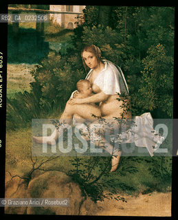 GIORGIONE - VENEZIA 31 OTTOBRE 2003 -MOSTRA LE MARAVIGLIE DELLARTE  GALLERIE DELLACCADEMIA.Tempesta.Tela, cm. 82 x 73.Venezia, Gallerie dellÕAccademia.Archivio Graziano Arici © Archivio Fotografico della Soprintendenza, Venezia.La cessione dei diritti si intende per quanto di nostra competenza; non comprende invece le eventuali spese relative a diritti che potranno essere richiesti dagli Enti cui appartengono le opere riprese. Tali costi, ove neccessari, e lÕespletamento di qualsivoglia pratica di richiesta di permessi e autorizzazioni sono esclusivamente  a  carico del committente...