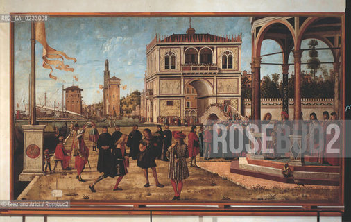 VITTORE CARPACCIO - Storie di santOrsola, Ritorno degli ambasciatori in Inghilterra, Olio su tela, 297 x 527 cm . Archivio Graziano Arici - Mostra Carpaccio, pittore di storie GALLERIE ALLACCADEMIA 27 NOVEMBRE 2004/23 MARZO 2005 La cessione dei diritti si intende per quanto di nostra competenza; non comprende invece le eventuali spese relative a diritti che potranno essere richiesti dagli Enti o Persone a cui appartengono le opere riprese. Tali costi, ove neccessari, e lÕespletamento di qualsivoglia pratica di richiesta di permessi e autorizzazioni sono esclusivamente  a  carico del committente.