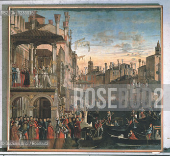 VITTORE CARPACCIO - Miracoli della Croce, Miracolo dellindemoniato al ponte di Rialto, Olio su tela, 363 x 406 cm.Venezia, Gallerie dellAccademia. Archivio Graziano Arici - Mostra Carpaccio, pittore di storie GALLERIE ALLACCADEMIA 27 NOVEMBRE 2004/23 MARZO 2005 La cessione dei diritti si intende per quanto di nostra competenza; non comprende invece le eventuali spese relative a diritti che potranno essere richiesti dagli Enti o Persone a cui appartengono le opere riprese. Tali costi, ove neccessari, e lÕespletamento di qualsivoglia pratica di richiesta di permessi e autorizzazioni sono esclusivamente  a  carico del committente.