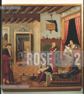 VITTORE CARPACCIO - Storie della Vergine, Nascita della Vergine, Olio su tela, 126 x 129 cm.Bergamo, Accademia Carrara. Archivio Graziano Arici - Mostra Carpaccio, pittore di storie GALLERIE ALLACCADEMIA 27 NOVEMBRE 2004/23 MARZO 2005 La cessione dei diritti si intende per quanto di nostra competenza; non comprende invece le eventuali spese relative a diritti che potranno essere richiesti dagli Enti o Persone a cui appartengono le opere riprese. Tali costi, ove neccessari, e lÕespletamento di qualsivoglia pratica di richiesta di permessi e autorizzazioni sono esclusivamente  a  carico del committente.