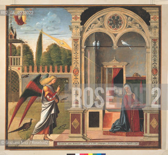 VITTORE CARPACCIO - Storie della Vergine, Annunciazione, Olio su tela, 127 x 139 cm.Venezia, Galleria Giorgio Franchetti alla Cà dOro. Archivio Graziano Arici - Mostra Carpaccio, pittore di storie GALLERIE ALLACCADEMIA 27 NOVEMBRE 2004/23 MARZO 2005 La cessione dei diritti si intende per quanto di nostra competenza; non comprende invece le eventuali spese relative a diritti che potranno essere richiesti dagli Enti o Persone a cui appartengono le opere riprese. Tali costi, ove neccessari, e lÕespletamento di qualsivoglia pratica di richiesta di permessi e autorizzazioni sono esclusivamente  a  carico del committente.