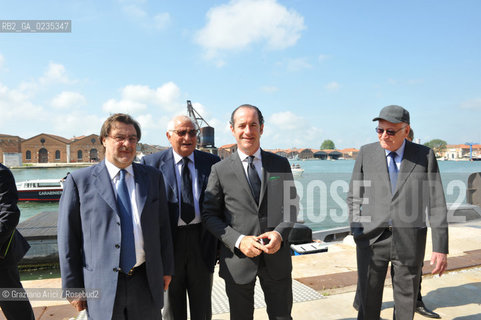 Venice 9/6/10 - Visit of the Veneto Region President Luca Zaia to the Mose system against the High Tide in Venice:  Renato Chisso, the Magistrato alle Acque President Parizio Cuccioletta, Luca Zaia and The Consorzio Venezia Nuova President Giovanni Mazzacurati ©Graziano Arici/Rosebud2