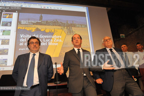 Venice 9/6/10 - Visit of the Veneto Region President Luca Zaia to the Mose system against the High Tide in Venice: Renato Chisso with Luca Zaia and the Magistrato alle Acque President Patrizio Cuccioletta ©Graziano Arici/Rosebud2