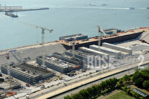 Venice 9/6/10 - Visit of the Veneto Region President Luca Zaia to the Mose system against the High Tide in Venice:  Aerial view over the Works on the Lido inlet  foto aeree bocca di porto ©Graziano Arici/Rosebud2