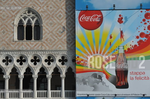 Venice, september 2010 - Publicity over the historic Palaces in Venice sponsor coca-cola ©Graziano Arici/Rosebud2