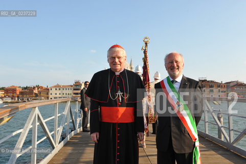 Venice 16/7/11  - The cardinal Angelo Scola with the Major of Veneice Orsoni over the Boat-Bridge in Giudecca Canal for the Redentore Feast festa fuochi dartificio ©Graziano Arici/Rosebud2