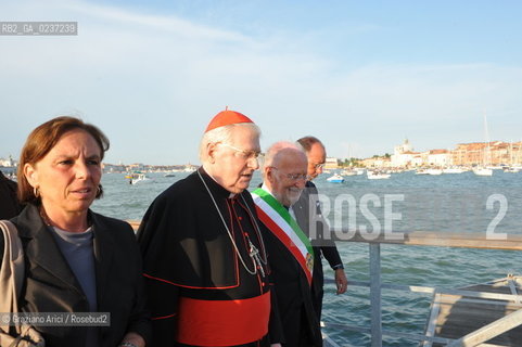 Venice 16/7/11  - The cardinal Angelo Scola with the Major of Veneice Orsoni over the Boat-Bridge in Giudecca Canal for the Redentore Feast festa fuochi dartificio ©Graziano Arici/Rosebud2