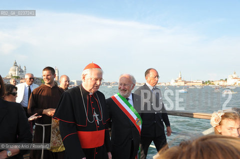Venice 16/7/11  - The cardinal Angelo Scola with the Major of Veneice Orsoni over the Boat-Bridge in Giudecca Canal for the Redentore Feast festa fuochi dartificio ©Graziano Arici/Rosebud2