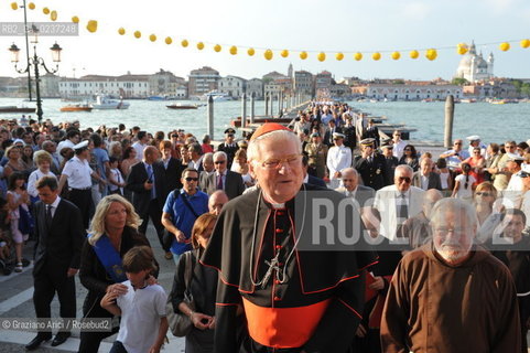 Venice 16/7/11 - The cardinal Angelo Scola over the Boat-Bridge in Giudecca Canal for the Redentore Feast festa fuochi dartificio ©Graziano Arici/Rosebud2