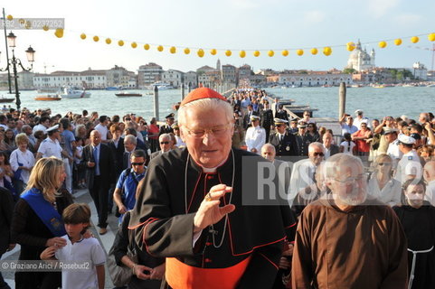 Venice 16/7/11 - The cardinal Angelo Scola over the Boat-Bridge in Giudecca Canal for the Redentore Feast festa fuochi dartificio ©Graziano Arici/Rosebud2