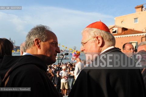Venice 16/7/11 - The cardinal Angelo Scola over the Boat-Bridge in Giudecca Canal for the Redentore Feast festa fuochi dartificio ©Graziano Arici/Rosebud2