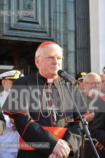 Venice 16/7/11 - The cardinal Angelo Scola over the Boat-Bridge in Giudecca Canal for the Redentore Feast festa fuochi dartificio ©Graziano Arici/Rosebud2