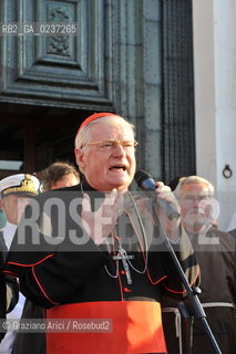 Venice 16/7/11 - The cardinal Angelo Scola over the Boat-Bridge in Giudecca Canal for the Redentore Feast festa fuochi dartificio ©Graziano Arici/Rosebud2