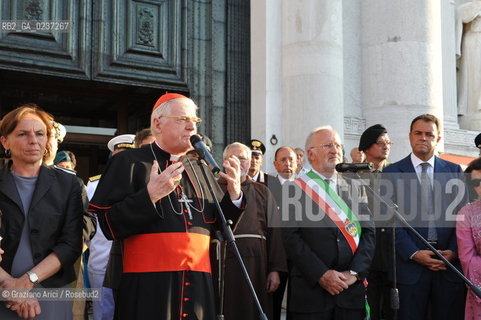 Venice 16/7/11 - The cardinal Angelo Scola over the Boat-Bridge in Giudecca Canal for the Redentore Feast festa fuochi dartificio ©Graziano Arici/Rosebud2