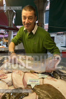 Venice 5/5/12 - One of the best fishmonger in the Rialto Fishmarket. Marco Bergamasco - pescivendolo di Rialto pesce mercato ©Graziano Arici/Rosebud2