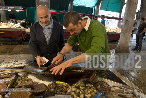Venice 5/5/12 - One of the best fishmonger in the Rialto Fishmarket. Marco Bergamasco - pescivendolo di Rialto pesce mercato ©Graziano Arici/Rosebud2