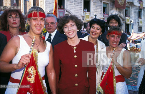 Venezia,1994.Regata storica di Venezia.Ritratto del Presidente delle Camera Irene Pivetti del partito della Lega Nord.Politica presidente camera partito.Venice,1994.Portrait of the President of the Italian Chamber of Deputies Irene Pivetti of the Lega Nord Party ©Graziano Arici/Rosebud2