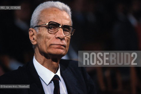 Venezia,1993.Ritratto del politico Silvius Magnago, presidente della Sudtiroler Volksparti (1957-1991). Politica politico sudtirolo ritratto.Venice,1993.Portrait of the politician Silvius Magnago, president of the Sudtiroler Volksparti ©Graziano Arici/Rosebud2