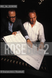 Venezia, 1989.Ritratto del direttore dorchestra Zoltan Pesko con il compositore Karlheinz Stockhausen. Musica direttore orchestra ritratto classica musica contemporanea.Venice, 1989. Portrait of the conductor Zoltan Pesko with the composer Karlheinz Stockhausen ©Graziano Arici/Rosebud2  astga ©Graziano Arici/Rosebud2