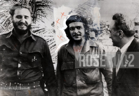 - Havana,Cuba,1961. Il Premier russo Anastas Mikoyan insieme al Premier cubano Fidel Castro e a Ernesto Che Guevara, durante una visita all Havana. Politica Storia Cuba .- Havana,Cuba, 1961. The soviet Deputy Premier Anastas Mikoyan with Cuban Premier Fidel Castro and Ernesto Che Guevara, during  a Russian industrial exposition in Havanàs Palace of Fine Arts. Archivio Graziano Arici..LArchivio Arici non è riuscito ad avere informazioni sullautore di questa foto. Siamo comunque a disposizione di qualunque avente diritto per riconoscere eventuali proprietà intellettuali che non sia stato possibile fin qui attribuire. .Qualora si fosse inavvertitamente leso qualsiasi diritto di riproduzione, si prega di contattare lArchivio che provvederà a rimuovere le immagini in questione..La cessione dei diritti di questa immagine si intende per quanto di nostra competenza. Non comprende invece le eventuali spese  relative a diritti che potranno essere richiesti dagli Enti o persone fisiche cui appartengono eventualmente i soggetti  ripresi. Tali costi, ove necessari, e l’espletamento di qualsivoglia pratica di richiesta di concessione del permesso di pubblicazione sono esclusivamente a carico e a cura del soggetto acquirente di questa immagine.  astga ©Graziano Arici/Rosebud2