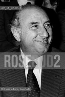 -Venezia,1982. Il finanziere e imprenditore Orazio Bagnasco alla Mostra di Renato Guttuso a Palazzo Grassi. Politica Finanza imprenditore finanziere politico ritratto.-Venice,1982.Portrait of the financier Orazio Bagnasco during the visit of the Renato Guttusòs Exhibition at Palazzo Grassi ©Graziano Arici/Rosebud2  astga ©Graziano Arici/Rosebud2