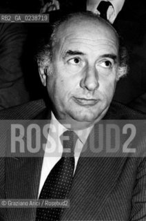 -Venezia,1982. Il finanziere e imprenditore Orazio Bagnasco alla Mostra di Renato Guttuso a Palazzo Grassi. Politica Finanza imprenditore finanziere politico ritratto.-Venice,1982.Portrait of the financier Orazio Bagnasco during the visit of the Renato Guttusòs Exhibition at Palazzo Grassi ©Graziano Arici/Rosebud2  astga ©Graziano Arici/Rosebud2