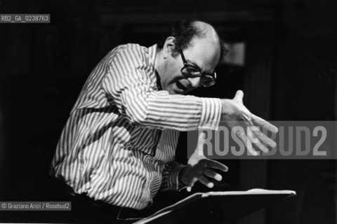 -Venezia,1981. Ritratto del compositore Mauricio Kagel. Musica compositore Musica classica contemporanea ritratto.-Venice,1981.Portrait of the composer Mauricio Kagel ©Graziano Arici/Rosebud2  astga ©Graziano Arici/Rosebud2