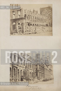- Parigi, Comune di Parigi, 1871. Palazzo delle Tuileries, stampa allalbumina incollata su cartone, 10x13,5 cm, senza indicazione dellautore - Esterno del Ministero delle Finanze distrutto,stampa allalbumina incollata su cartone, 10x13,5 cm, senza indicazione dellautore. Comune Parigi distruzione ministero Finanze macerie Palazzo delle Tuileries.-Paris, Commune of Paris, 1871. Outside of the destroyed Finance Ministry, albumen photograph mounted on cardboard, 10x13,5cm, no authors indication- Outside of the Tuileries Palace, albumen photograph mounted on cardboard, 10x13,5cm, no authors indication © Archivio Graziano Arici