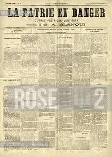 -Parigi, 1870. Pagina del quotidiano politico La patrie en danger, diretto da Louis Auguste Blanqui,.n°87, martedì 6 dicembre 1870,50x60cm circa. Parigi comune fotoantiche giornale quotidiano politica.-Paris,1870. Page from the political newspaper La patrie en danger, directed by Louis Auguste Blanqui,n°87, dated 6 december 1870,50x60cm © Archivio Graziano Arici
