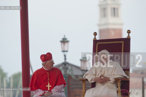 Venice 7/5/11 - Benedict XVIs visit to the Diocese of the Northeast: Pope Ratzinger visit the city of Venice in S.Marks Place with the Cardinal Scola papa piazza s.marco ©Graziano Arici/Rosebud2