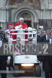 Venice 7/5/11 - Benedict XVIs visit to the Diocese of the Northeast: Pope Ratzinger visit the city of Venice in S.Marks Place with the Cardinal Scola papa piazza s.marco papamobile auto ©Graziano Arici/Rosebud2