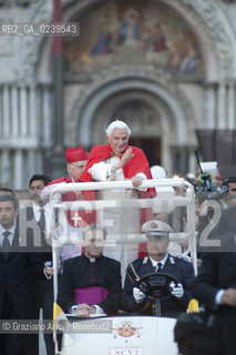 Venice 7/5/11 - Benedict XVIs visit to the Diocese of the Northeast: Pope Ratzinger visit the city of Venice in S.Marks Place with the Cardinal Scola papa piazza s.marco papamobile auto ©Graziano Arici/Rosebud2