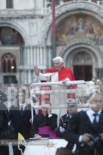 Venice 7/5/11 - Benedict XVIs visit to the Diocese of the Northeast: Pope Ratzinger visit the city of Venice in S.Marks Place with the Cardinal Scola papa piazza s.marco papamobile auto ©Graziano Arici/Rosebud2