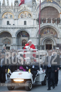 Venice 7/5/11 - Benedict XVIs visit to the Diocese of the Northeast: Pope Ratzinger visit the city of Venice in S.Marks Place with the Cardinal Scola papa piazza s.marco papamobile auto ©Graziano Arici/Rosebud2