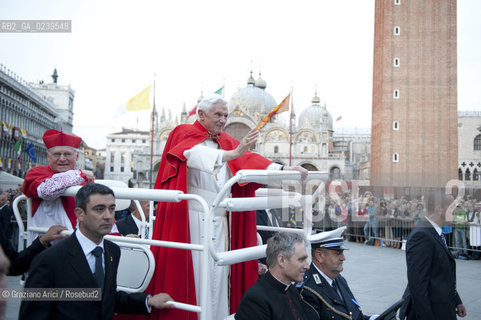 Venice 7/5/11 - Benedict XVIs visit to the Diocese of the Northeast: Pope Ratzinger visit the city of Venice in S.Marks Place with the Cardinal Scola papa piazza s.marco papamobile auto ©Graziano Arici/Rosebud2