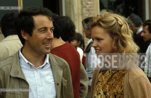 -Venezia,1981.Biennale Cinema. Lex sciatore e campione mondiale di sci Gustav Thöni (Gustavo Thoeni-Toeni) con la moglie allHotel Excelsior. Sport sci sciatore campione ritratto.-Venice,1981.Venice Film Festival.Excelsior Hotel.Portrait of the former champion alpine ski racer Gustavo Thoeni (Toeni) with his wife. MES ©Graziano Arici/Rosebud2