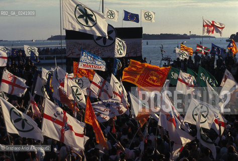 -Venezia,1997.Manifestazione della Lega Nord a Venezia. politica partito nord manifestazione corteo -Venice,1997:Demonstration of Lega Nord Party in Venice ©Graziano Arici/Rosebud2