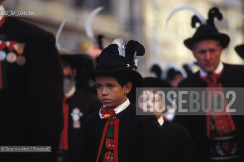 -1990. Alto Adige, Merano: Schützen (schuetzen), corpo paramilitare altoatesino. Geo Sudtirolo altoadige corpo politica para militare movimento soldato militare -1990, Alto Adige-Südtirol, Meran: Schützen (schuetzen), paramilitary corp ©Graziano Arici/Rosebud2