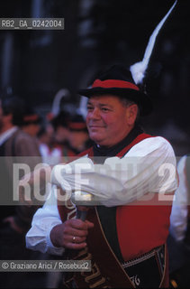 -1990. Alto Adige, Merano: Schützen (schuetzen), corpo paramilitare altoatesino. Geo Sudtirolo altoadige corpo politica para militare movimento soldato militare -1990, Alto Adige-Südtirol, Meran: Schützen (schuetzen), paramilitary corp ©Graziano Arici/Rosebud2