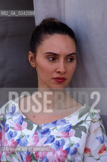 Venezia,1980.Ritratto di Laura Del Sol, attrice e ballerina di flamenco. Biennale Cinema Lido spiaggia ritratto attrice Excelsior Danza ballerina Flamenco.Venice,1980. Portrait of the actress and flamenco dancer Laura Del Sol  ©Graziano Arici/Rosebud2  astga ©Graziano Arici/Rosebud2