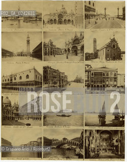 -Venezia,senza indicazione dellautore, foglio di provini con una serie di vedute di Venezia ,fine 1800. Stampa allalbumina,15x21cm.Fotoantiche stampa albumina provino.-Venice,no authors indication, in the late 1800, contact sheet with a set of Venicès views. Albumen print, cm 15x21    © Archivio Graziano Arici.