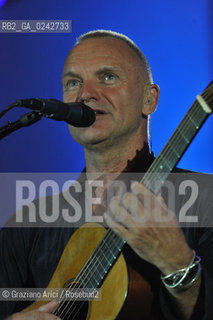 The English musician, singer-songwriter, activist, actor and philanthropist Sting (born Gordon Matthew Thomas Sumner on 2 October 1951), CBE, . Prior to starting his solo career, he was the principal songwriter, lead singer and bassist of the rock band The Police. musica pop rock cantante ©Graziano Arici/Rosebud2